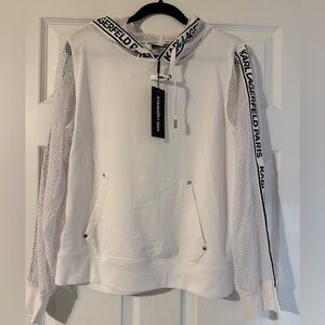 NWT KARL LAGERFELD PARIS Women's Mesh Logo-Tape Hoodie